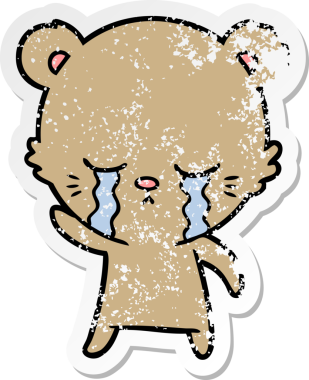 Bir insan tarafından çizilmiş ağlayan çizgi film ayısının sıkıntılı çıkartması.