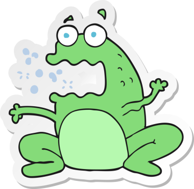 Bir insan tarafından çizilmiş geğiren kurbağanın çıkartması.