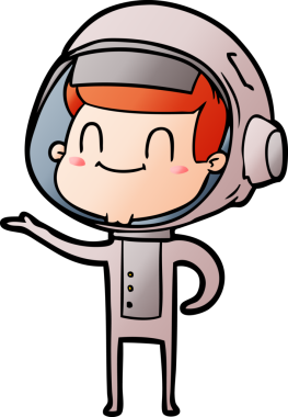 Bir insan tarafından çizilmiş mutlu astronot çizgi filmi.