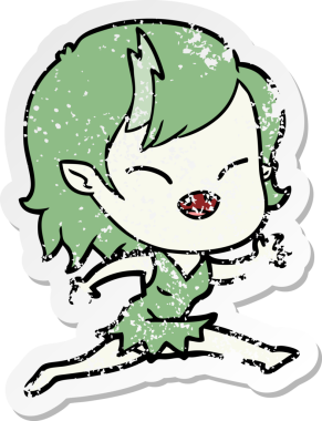 Bir insan tarafından çizilmiş, gülen vampir bir kızın karikatür çıkartması.