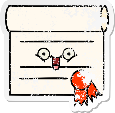 Bir insan tarafından çizilmiş şirin bir karikatür sertifikasının sıkıntılı etiketi