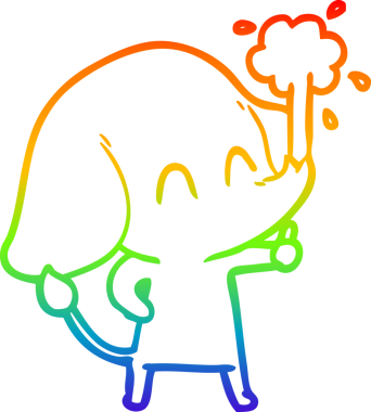 Gökkuşağı gradyan çizgisi insan tarafından çizilmiş su püskürten şirin bir fil çizimi.