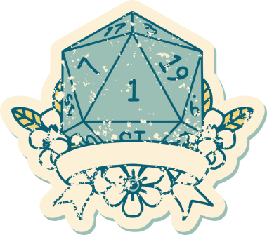 Retro Dövme Biçimi Doğal Bir d20 zar bir insan tarafından çizildi