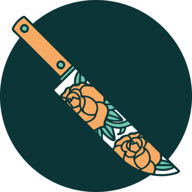 Bir hançerin ve bir insanın çizdiği çiçeklerin ikonik dövme şekli.