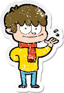 Bir insan tarafından çizilmiş mutlu bir çizgi film karakterinin sıkıntılı çıkartması.