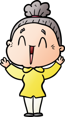 Bir insan tarafından çizilmiş mutlu yaşlı kadın çizgi filmi.