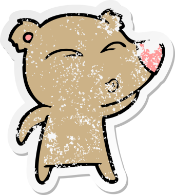 Bir insan tarafından çizilmiş ıslık çalan bir ayının sıkıntılı çıkartması.