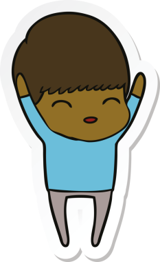 Bir insan tarafından çizilmiş mutlu bir çizgi film çocuğunun çıkartması.