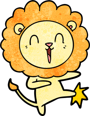 Bir insan tarafından çizilmiş gülen aslan çizgi filmi.