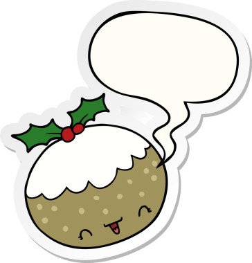 Bir insan tarafından çizilmiş baloncuk çıkartmalı tatlı çizgi film pudingi.