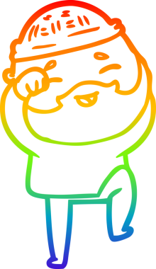 Bir insan tarafından çizilmiş mutlu sakallı bir adamın çizgi çizimi.