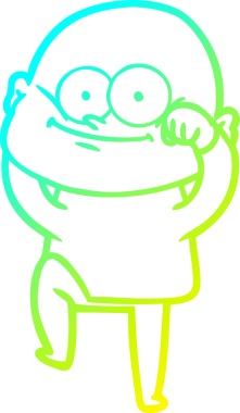 Bir insan tarafından çizilmiş, kel bir adamın soğuk çizgi çizimi.