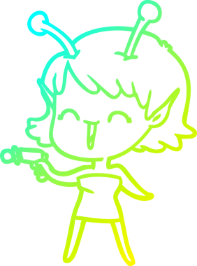 Soğuk gradyan çizgisi, bir insan tarafından çizilmiş gülen uzaylı bir kızın çizimi.