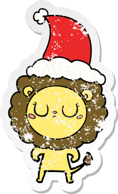 Bir insan tarafından çizilmiş Noel Baba şapkası takan bir aslanın el yazısı.