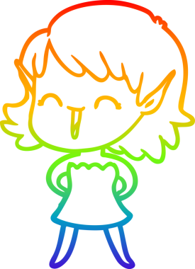 Gökkuşağı gradyan çizgi çizimi bir insan tarafından çizilmiş bir elf kızı