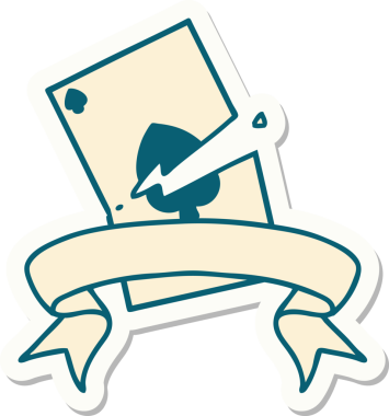 Bir insan tarafından çizilmiş yırtık bir kartın pankartıyla dövme stili etiketi