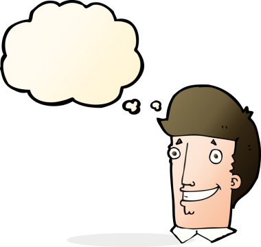 Bir insan tarafından çizilmiş düşünce balonlu mutlu adam çizgi filmi.