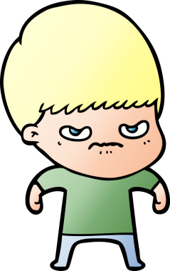 Bir insan tarafından çizilmiş sinirli çizgi film çocuğu.