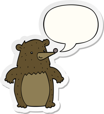 Bir insan tarafından çizilmiş baloncuk çıkartmalı çizgi film ayısı.