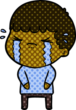 Bir insan tarafından çizilmiş ağlayan çizgi film adamı.