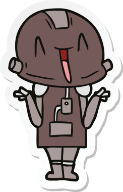 Bir insan tarafından çizilmiş robot karikatür çıkartması.