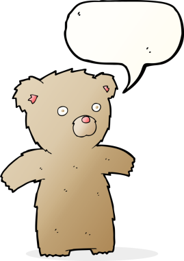 Bir insan tarafından çizilmiş konuşma balonlu oyuncak ayı.