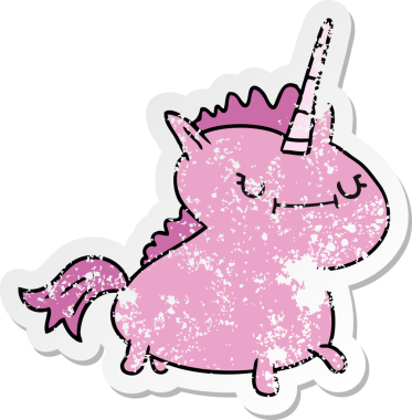 Bir insan tarafından çizilmiş sihirli bir tek boynuzlu atın, kederli, karikatür karikatürü.