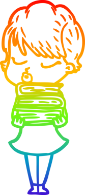 Gökkuşağı gradyan çizgi çizimi bir insan tarafından çizilmiş gözleri olan bir karikatür kadın