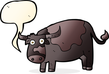 Bir insan tarafından çizilmiş konuşma balonlu bir inek.