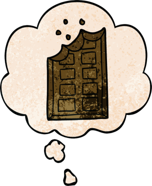 Bir insan tarafından çizilmiş grunge desenli düşünce baloncuklu çikolata çizgi filmi.