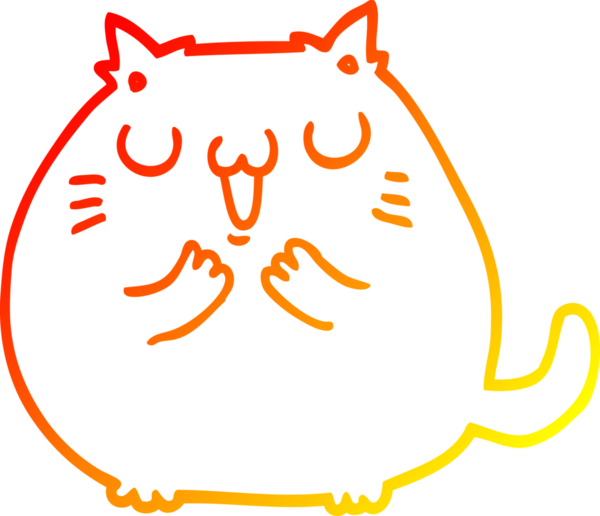 Bir insan tarafından çizilmiş mutlu çizgi film kedisinin sıcak çizgi çizgisi.
