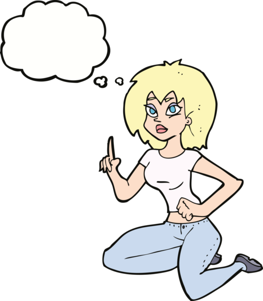 Bir insan tarafından çizilmiş düşünce baloncuğu olan bir kadın.