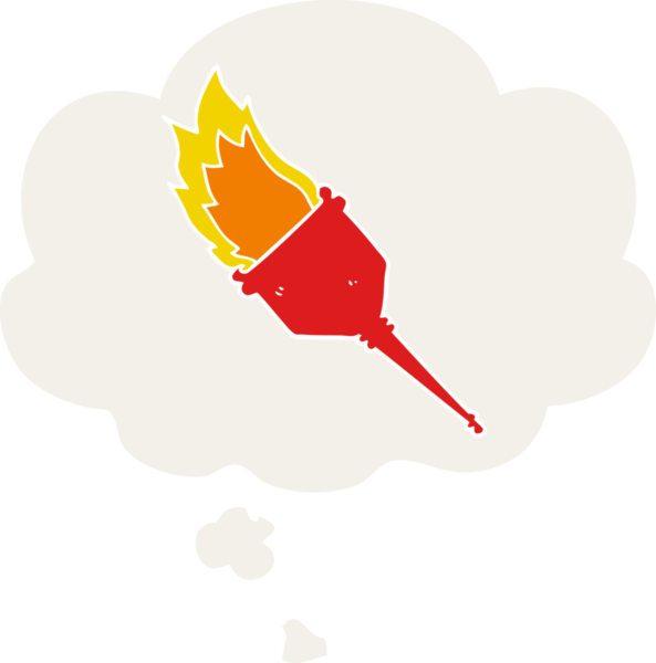 Düşünce baloncuklu yanan çizgi film meşalesi insan tarafından çizilmiş.