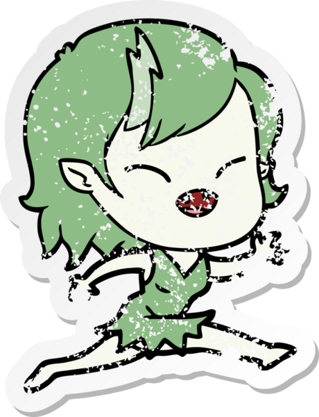 Bir insan tarafından çizilmiş, gülen vampir bir kızın karikatür çıkartması.