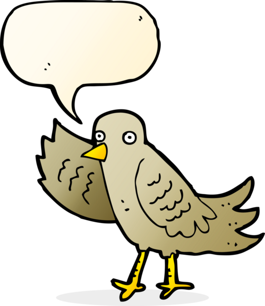 bir insan tarafından çizilmiş konuşma baloncuklu bir çizgi film kuşu.