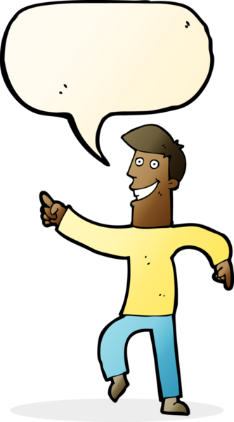 Bir insan tarafından çizilmiş konuşma balonuyla sırıtan çizgi film adamı.