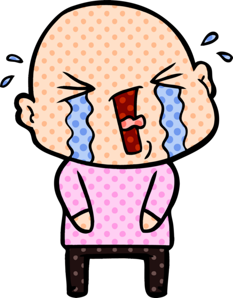 Bir insan tarafından çizilmiş ağlayan kel bir adam.