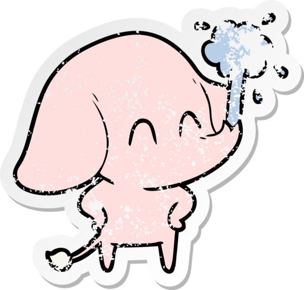 Bir insan tarafından çizilmiş su püskürten şirin bir filin sıkıntılı çıkartması.