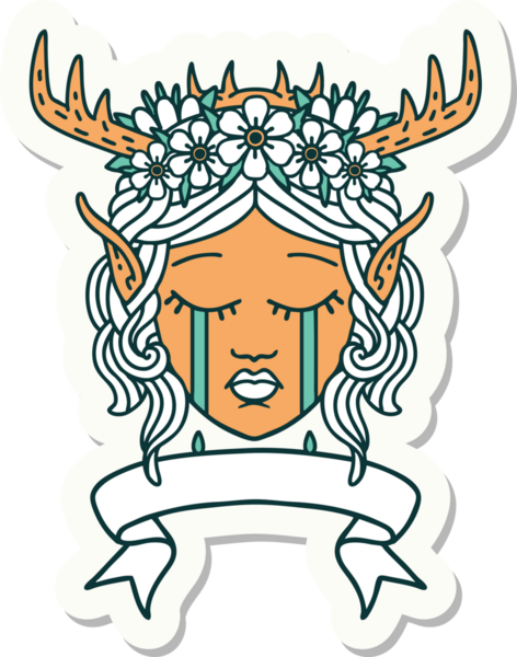 Bir insan tarafından çizilmiş pankartıyla Elf Druid karakterinin çıkartması.