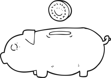 Bir insan tarafından çizilmiş siyah beyaz bir domuz kumbarası.