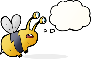 Bir insan tarafından çizilmiş düşünce balonlu karikatür korkmuş arı.