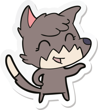 Bir insan tarafından çizilmiş mutlu bir tilkinin çıkartması.