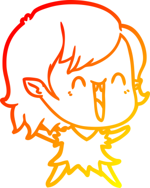 Bir insan tarafından çizilmiş sevimli, mutlu bir vampir kızın çizgi çizimi.