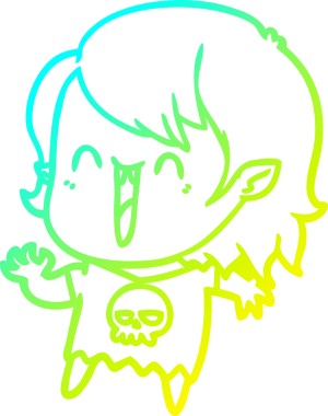 Bir insan tarafından çizilen mutlu vampir kız çizgi filminin soğuk gradyanı.