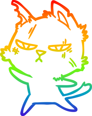 Bir insan tarafından çizilmiş sert bir çizgi film kedisinin çizimi.