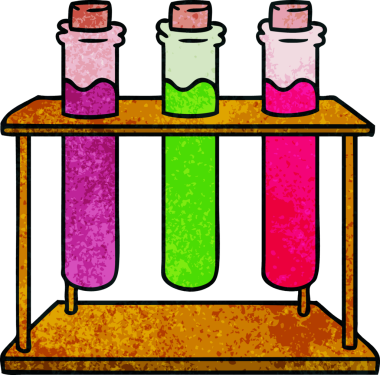 Bir insan tarafından çizilmiş bir bilim test tüpünün el çizimi karikatürü.