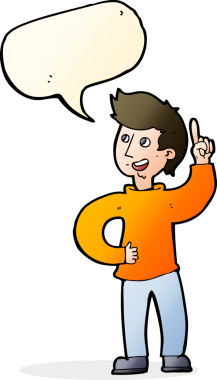 Bir insan tarafından çizilmiş konuşma baloncuğu fikri olan bir çizgi film adamı.