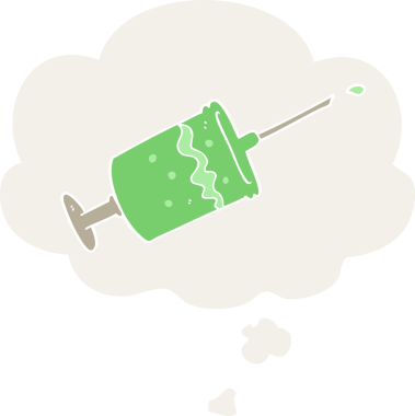 insan tarafından çizilmiş düşünce baloncuklu şırınga iğnesi.