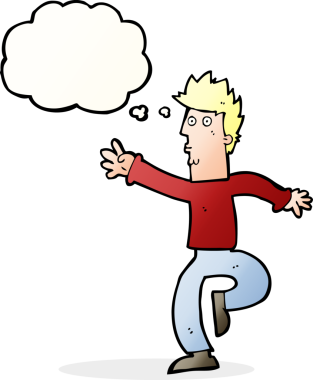 Bir insan tarafından çizilmiş düşünce baloncuğu olan acil bir adam.