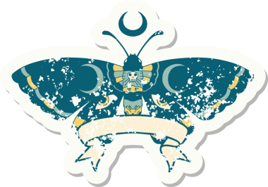 Bir insan tarafından çizilmiş güve dövmeli eski bir etiket.